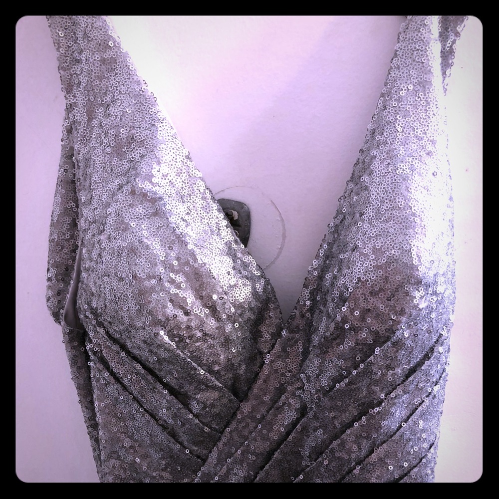 Silver long v neck dress size 12